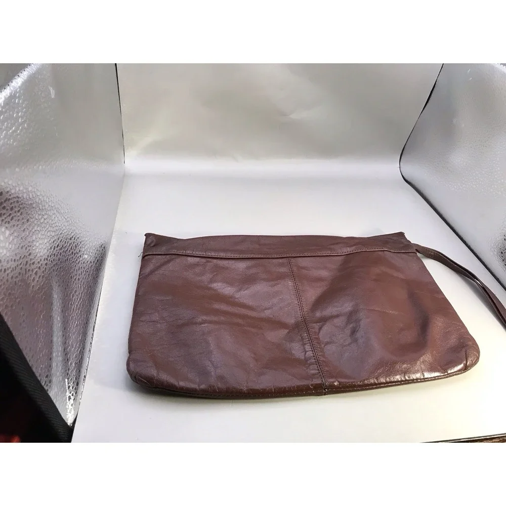 Brown Clutch Wristlet Purse Bag Genuine Leather? Y2K Made‎ In Korea